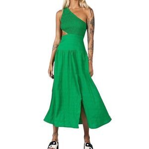 Princess Polly Davina Dress Size 4 Green One Shoulder Side Cut Out Ruched Slit
